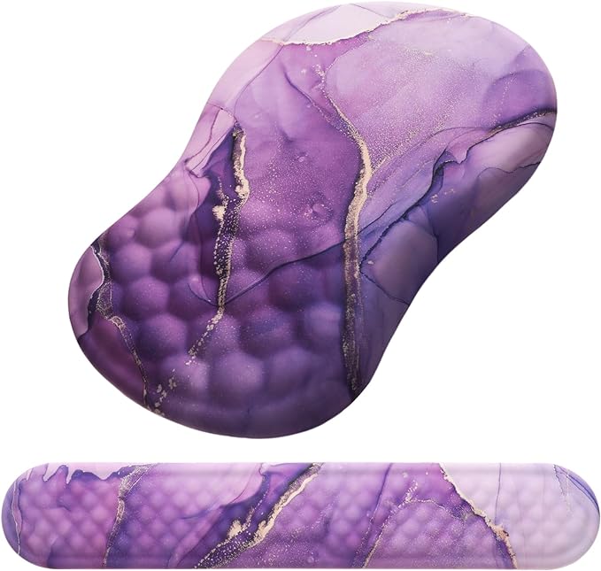 Mouse Pad Wrist Support Laokiiy 2 in1 Keyboard Wrist Rest+ Ergonomic Mouse Pad Non-Slip Wrist Rest for Computer Keyboard Made Easy Typing &amp Relieve Wrist Pain(Amethyst Purple Marble)