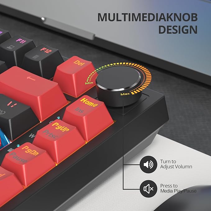 75% Mechanical Gaming Keyboard with Hot Swappable RGB Backlit Custom Knob Gasket Mount USB Wired Keyboard 82 Red Black Linear Red Switch Keys