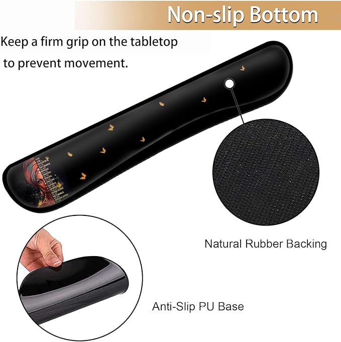 Ergonomic Gaming Mouse Pad Wrist Support and Memory Foam Keyboard Wrist Rest with Anti-Slip Base for Home Office Computer Desk Pad Gel Black Mouse Pad Easy Typing African American Women Black Girl