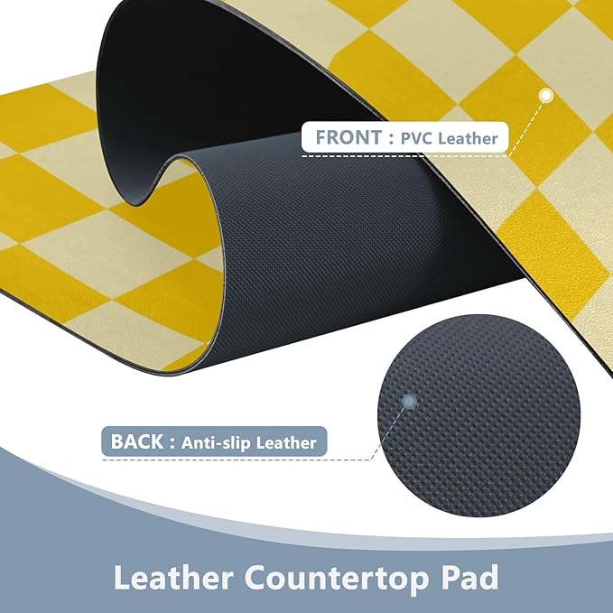 Mouse Pad Desk Mat Leather Desk Pad Large Gaming Desk Cover Protector Mat for Keyboard Computer Laptop Office Waterproof 47.2 x 23.6 Inch Checkered Yellow