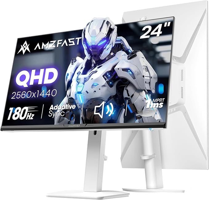 Amzfast 24 Inch Gaming Monitor 180Hz QHD 2k 2560 ×1440p Monitor 1ms G-SYNC CompatibleBuilt-in Speakers96% DCI-P3HDR10 Height Adjustable IPS Monitor with HDMI 2.0 x 2 &amp DP 1.4 x 2 AMZG24F6Q