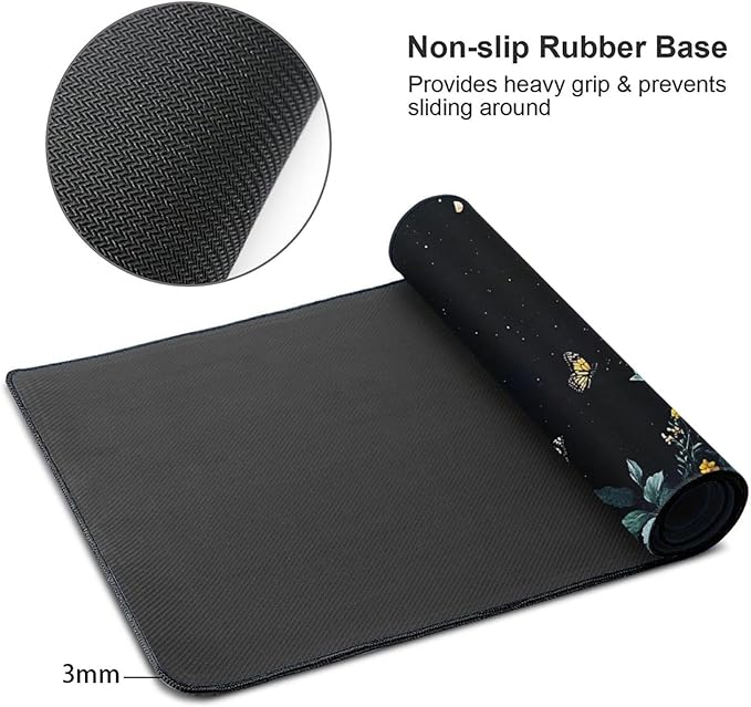 Gaming &amp Office Mouse Pad - 48x 24 Extended 3XL Desk Mat with Stitched Edges Non-Slip Rubber Base Giant Computer Mousepad for Laptop Keyboard PC - Flower Pattern Desk Protector