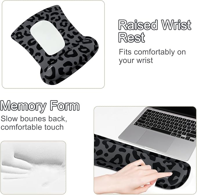 MOSISO Wrist Rest Support for Mouse Pad&ampKeyboard Set Ergonomic Large Leopard Grain Desk Mat&ampCoaster Set Non-Slip Mousepad&ampPain Relief&ampEasy Typing Cushion with Memory Foam for Home Of