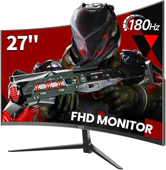 ZZA 27 Inch Curved Gaming Monitor 200Hz|180Hz|144HZ 1ms FHD 1080P Computer Screen FreeSync|130% sRGB|HDR|Low Blue Light|HDMI DP Ports|VESA Mount|Metal Stand
