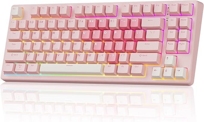 KN85 Wireless Mechanical Gaming Keyboard 75% Layout with RGB Backlit Custom Hot Swappable Creamy Sound Bluetooth/2.4GHz/USB-C Compatible with Windows/Mac/PC (Rose Pink Linear Switch)