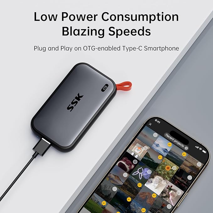 SSK Portable SSD 4TB External Solid State Drives up to 1050MB/s USB C SSD External Hard Drive USB 3.2 Gen2 for iPhone 15/Pro Windows Mac Android Phones and Tablets