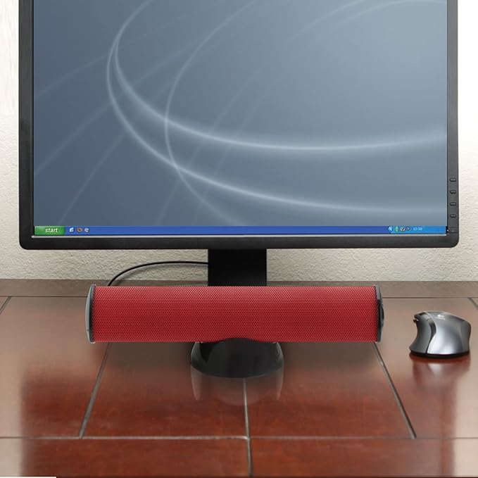 GOgroove SonaVERSE USB Speakers for Laptop Computer - USB Powered Mini Sound Bar with Clip-On Portable External Speaker Design for Monitor One Cable for Digital Audio Input and Power (Red)