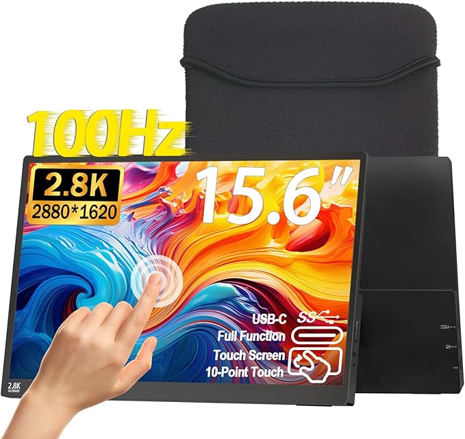 2.5K 100Hz Portable Monitor Touchscreen 15.6'' QHD 2880x1620 300 Nits 100% sRGB IPS Gaming Monitor w/VESA HDR FreeSync Eye Care USB-C HDMI External Second Screen for Laptop PC Phone Switch PS3/4/5