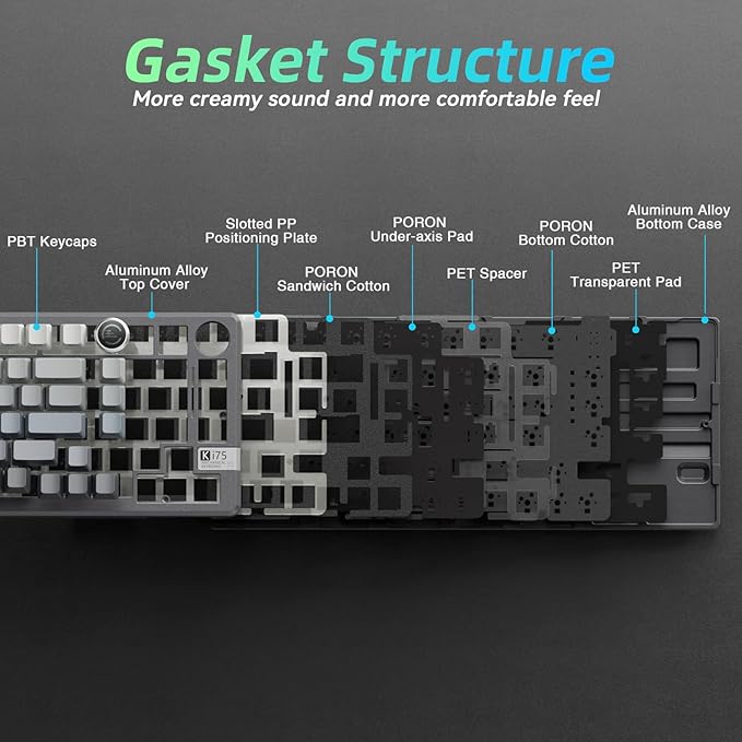 SOLAKAKA KI75 Wireless Mechanical Keyboard Aluminum Gaming Keyboard 75% Hot-swappable Side-Printed PBT Keycaps 2.4GHz/BT5.0/USB-C RGB Backlit Creamy Keyboards with Knob for PC/Laptop/Mac