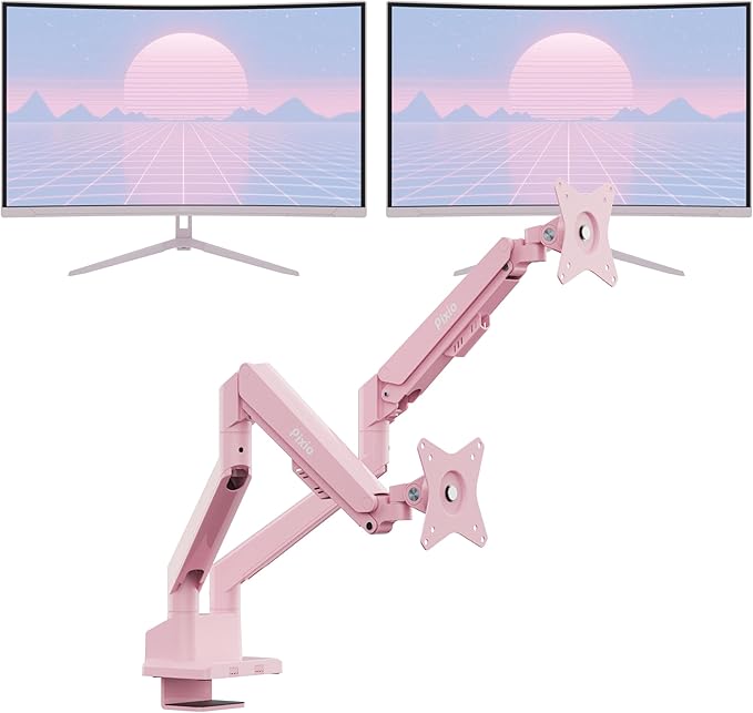 Pixio Two PXC278WAVE Pink 27 inch 180Hz Refresh Rate QHD 1440p Resolution 1650R Curve Fast VA Panel 1ms GTG Response Time HDR Curved Gaming Monitor and PS1D Wave Pink Dual Monitor Arm
