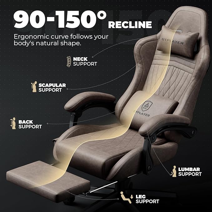 GTPLAYER ACE-PRO Music Gaming Chairs – Built-in Speakers App Support &amp Bluetooth Control Computer Game Chairs with Footrest for Adults Ergonomic Reclining Silla Linkage Armrest Light Brown