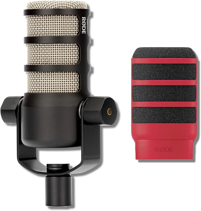 Rode PodMic Cardioid Dynamic Broadcast Microphone with WS14 PodMic Pop Filter - Red