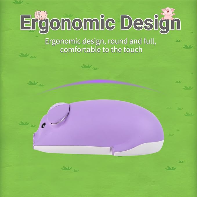 elec Space Cute Pig Design Wireless Mouse Dual Mode Bluetooth &amp USB Mouse Silent Operation Ergonomic Perfect for Laptops &amp PCs Ideal Gift for Animal Lovers and Family(Purple)