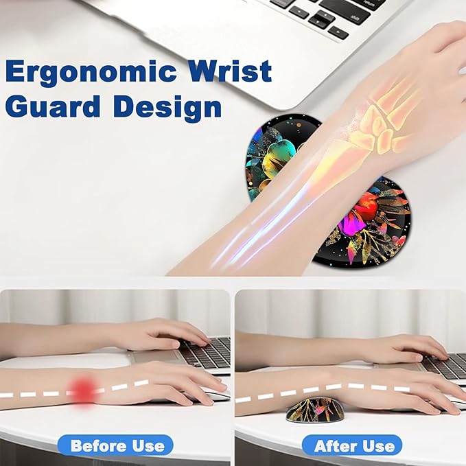 Large Mouse Pad + Keyboard Wrist Rest Set Extended Gaming Mousepad (31.5X11.8 inch) with Non-Slip Rubber Ergonomics Memory Foam Mouse Wrist Rest Support Glitter Flower Black XXL Desk Pad