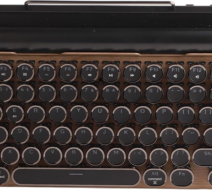 PUSOKEI Retro Typewriter Keyboard Wireless Mechanical Gaming Keyboard 83 Keys Bluetooth Punk RGB Backlit Blue Switch Metal Round KeyCap for PC Laptop Phone (Wood Grain Color)