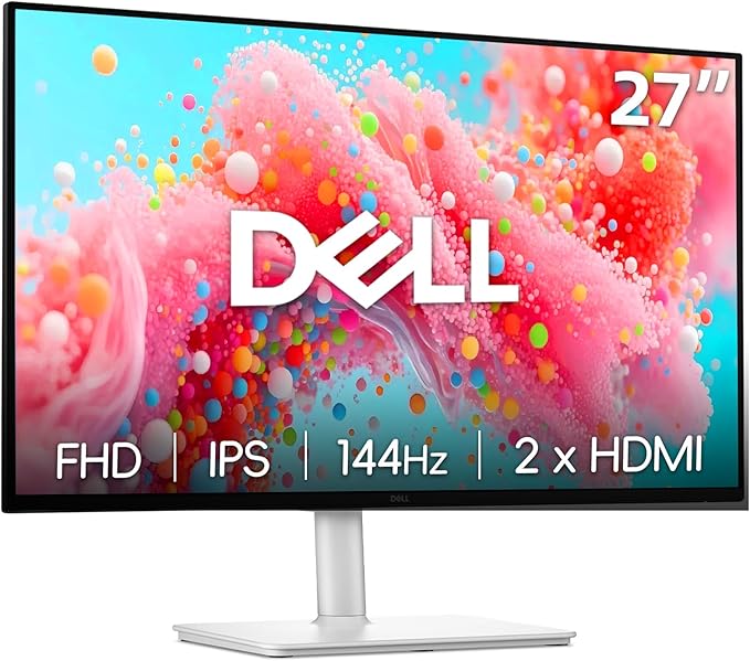 Dell 27 inch Monitor LED FHD - 144Hz Refresh Rate 1500:1 Contrast Ratio AMD FreeSync - VESA Integrated 2x3W Speaker Height/Tilt/Pivot/Swivel Adjustability 2 x HDMI White