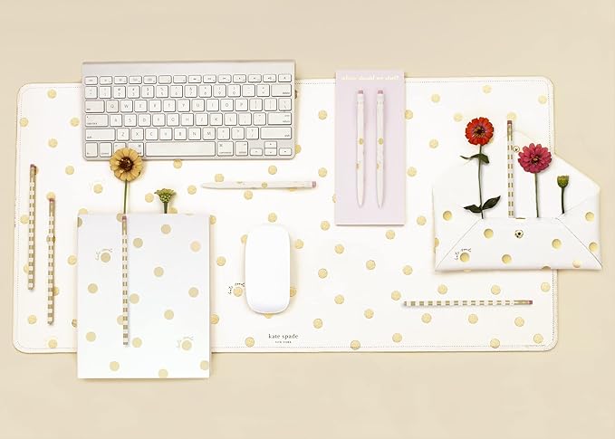 Kate Spade New York Decorative Desk Pad Vegan Leather Keyboard and Mouse Pad for Desktop Gold Dot with Script