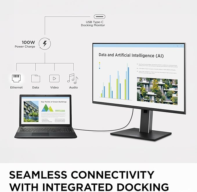ViewSonic VG2458 24 Inch 1080p IPS Docking Monitor with Advanced Ergonomics 100W USB C 5-Port USB Hub HDMI DisplayPort and Daisy Chain for Home and Office