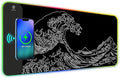 ToLuLu RGB Wireless Charging Gaming Mouse Pad 7.5/10/15W 10 Light Modes LED Mouse Pad Computer Keyboard Mat Mousepad 800x300x4MM Extended Large Desk Pad Mat Japanese Kanagawa Sea Wave Black White