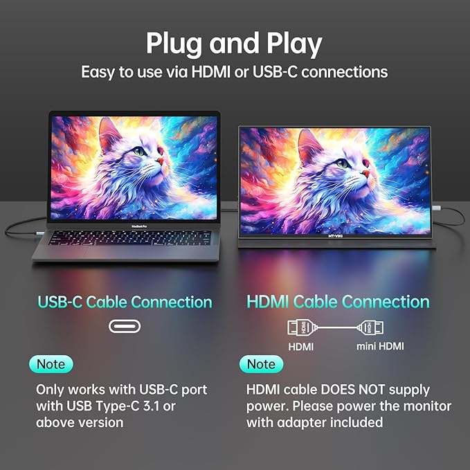 MT-VIKI 18.5 inch Portable Monitor 1080P 100Hz 72% NTSC Large Portable Screen Stand FHD IPS Screen HDR Gaming Display Travel Second Monitor for Mac PC Xbox PS4/5