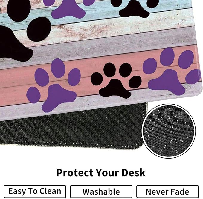 Large Gaming Mouse Pad Keyboard Wrist Rest + Mouse Wrist Pad + Coaster Combination Set Memory Sponge Non-Slip Base. Suitable for Office and Home Rainbow Wood Grain Black and Purple Dog paw