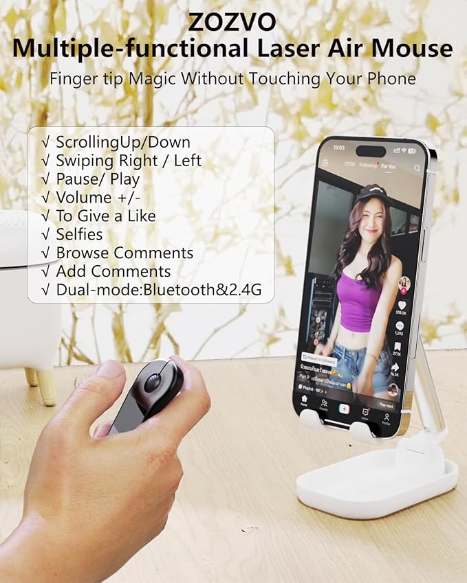 Rechargeable Air Mouse for PC/iOS/Android with Touchpad Wireless PPT Presenter with Bluetooth 2.4G Works with PowerPoint/Keynote/TikTok/Camera/Kindle App (Black)