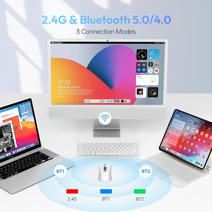 XBG B15pro Wireless Bluetooth Mouse Bluetooth 5.0/4.0 &amp 2.4G Tri-Mode Type-C Rechargeable with LED Screen Display Ergonomic Silent Click for Laptop/PC/Tablet Multi-Device &amp Office Use-Whit