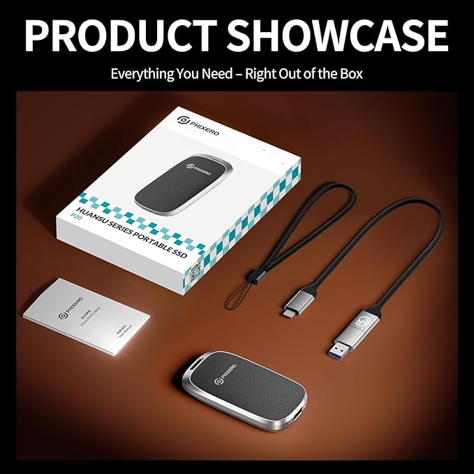 PHIXERO P20 External Portable SSD 2TBup to 2050Mb/sExternal Solid State Drives with 2 in 1 USB C Cable with LED IndicatorUSB 3.2 Gen 2 Portable Hard Drive for iPhone 15/16 PRO Mac PC &amp Laptop