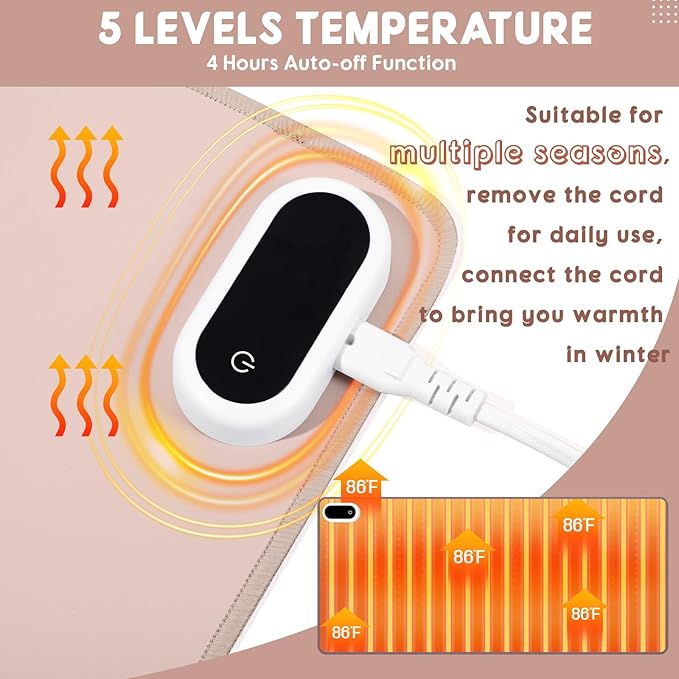Konohan Heated Desk Pad Warm Mouse Pad 5 Heating Level &amp 4 Hour Auto Shut-Off PU Leather Warm Mouse Mat Heating Keyboard Gaming Mice Warmer Mat Only Supports 110v(Khaki Color23.6x 14.2)