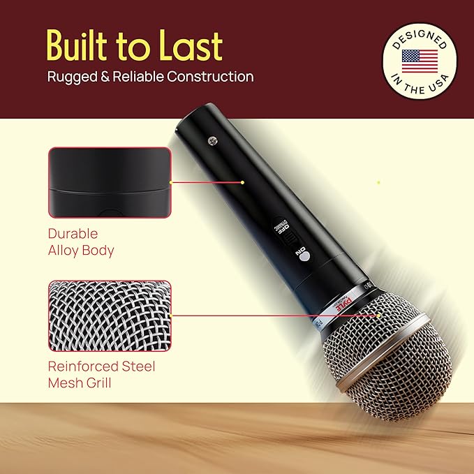 Pyle 3 Piece Professional Dynamic Microphone Kit Cardioid Unidirectional Vocal Handheld MIC with Hard Carry Case &amp Bag Holder/Clip &amp 26ft XLR Audio Cable to 1/4'' Audio Connection (PDMICKT34)