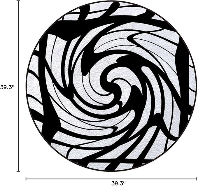 Modern Decor Round Rug for Bedroom Circular Area Rug Washable Throw Rugs Non-Slip Soft Floor Mat for Living Room Sofa Art Geometric Floral Flowers CurvedBlack White Grey Diameter 39.3 in
