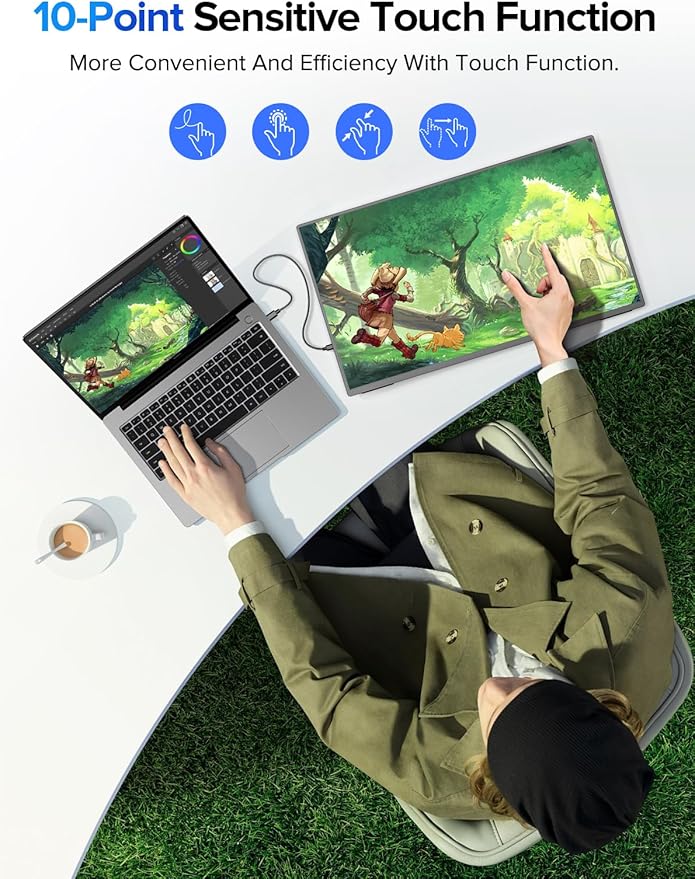 UPERFECT 24.5 2K Portable Monitor Touchscreen 165Hz Gaming Monitor FreeSync 0.1ms Fast IPS Large Screen Built-in 180° Adjustable Stand/VESA USB-C HDMI Second Screen for Laptop Phone Game Console