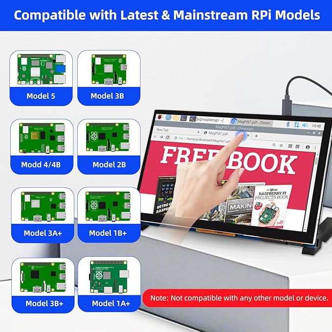 7 Inch Touchscreen MIPI DSI Display Compatible with Raspberry Pi 5/4/3/B+/A+ 800x480 Pixel Capacitive Screen Driver-Free DSI Port