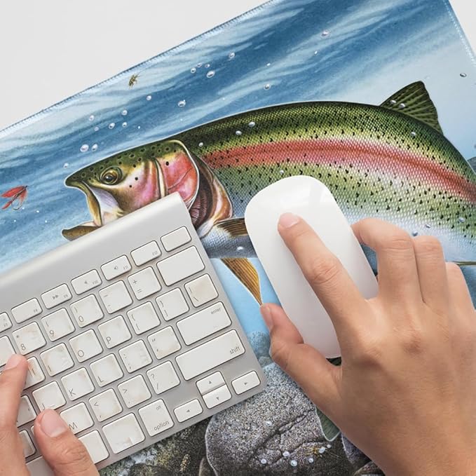 Trout Fishing Large Gaming Mouse Pad Desk Mat with Stitched Edges Non-Slip Base for Gamer Home and Office 31.5 x 15.7