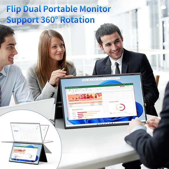 Portable Dual Monitors 18.5 1080P Dual Laptop Screen Extender Foldable Second Monitor Plug &amp Play with No Driver Needed Ideal for Home &amp Office Work with Wins &amp macOS