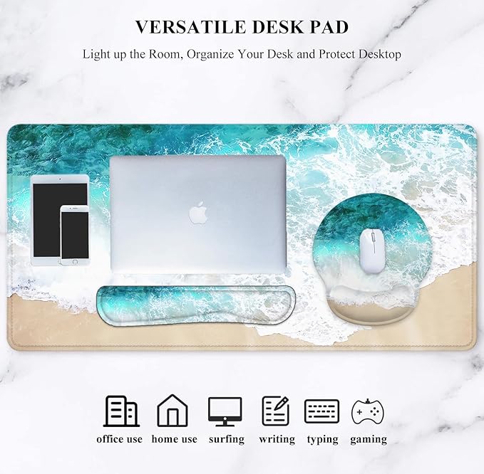 LATEEFAH Mouse Pad with Wrist Rest Large Mouse Pad Ergonomic Gaming Desk Pad Keyboard Wrist Rest Set 4-in-1 Desk Mat Keyboard Mat for Home Office