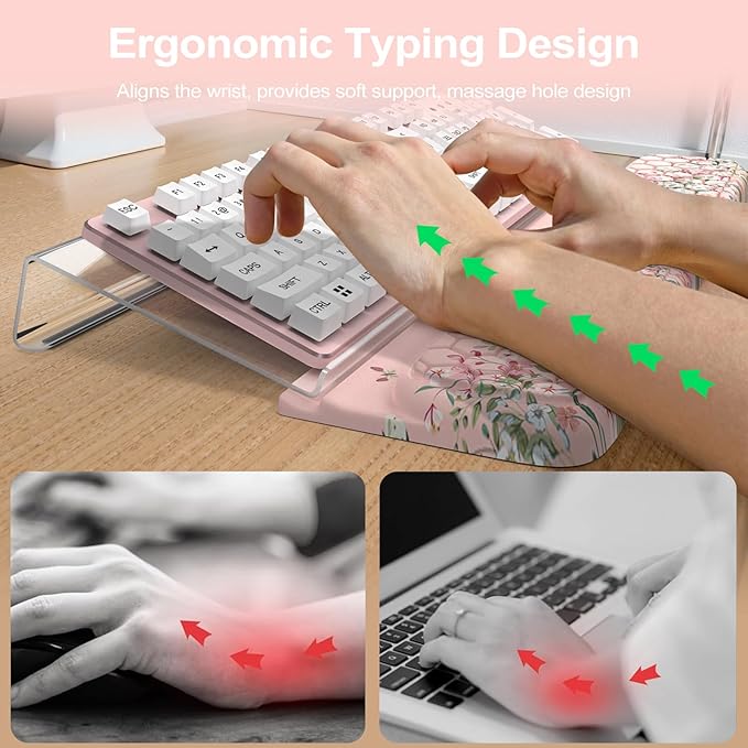 HAOCOO Ergonomic Keyboard Rest Wrist PadComfortable Keyboard Wrist Rest Holder 3-Level Height Adjustment Acrylic Keyboard Stand Easy Typing Desk Accessories Aesthetic Keyboard Riser for Desk