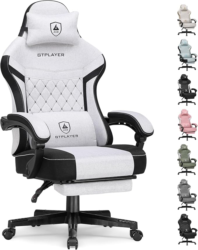 GTPLAYER Gaming Chair Fabric Computer Office Chair with Pocket Spring Cushion Ergonomic Office and Gaming Video Gaming Chair with Linkage Armrests High Back Desk Chair with Adjustable Recliner