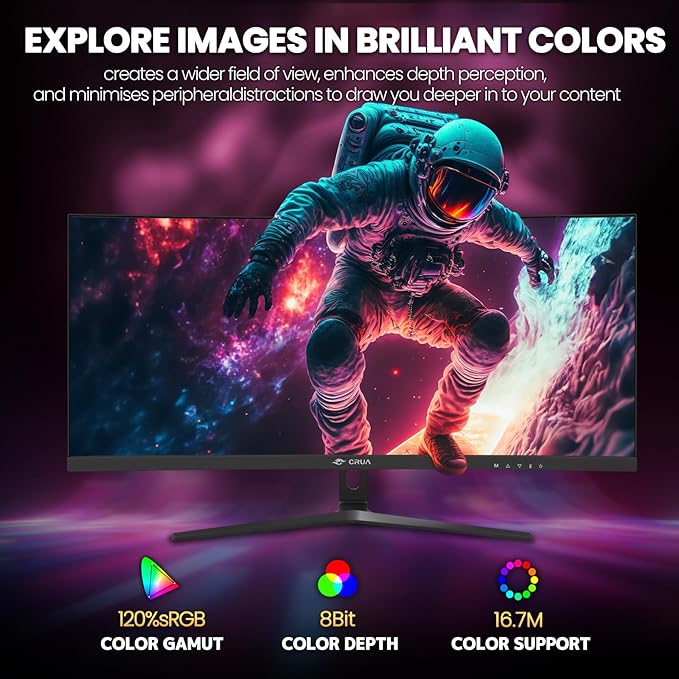 CRUA 30 Curved Gaming Monitor 165Hz/200Hz Computer Monitor FHD(2560 * 1080P) 1500R VA Screen 120% sRGB PC Monitors Support AMD FreeSync Wall Mount Install(HDMI DP)- Black