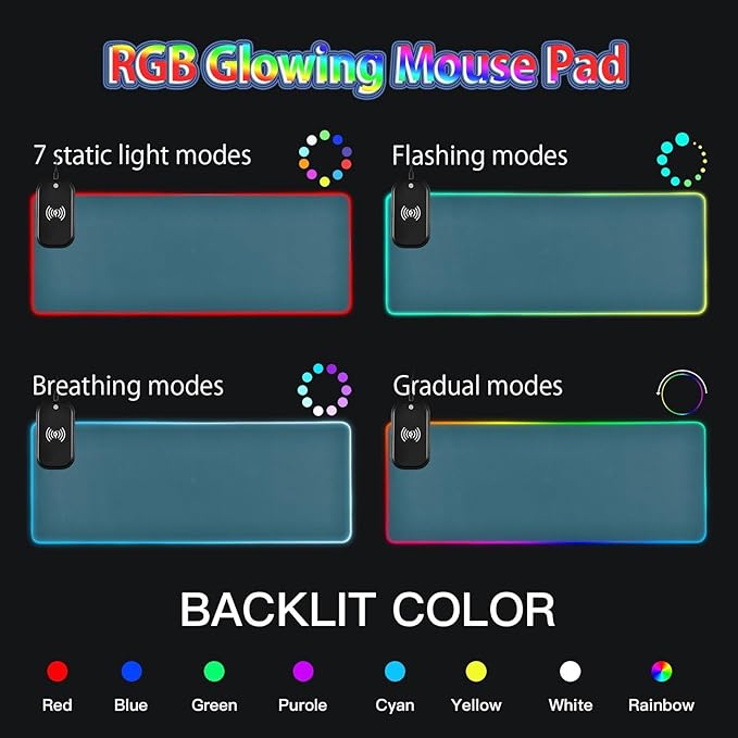 Blue Dark Mouse Pad Gaming Mousepad Non Slip Desk Mat Wireless Charging Keyboard Pad Mats RGB Computer Mouse Pads for Desktop Office Home 35.4 x 15.7 in