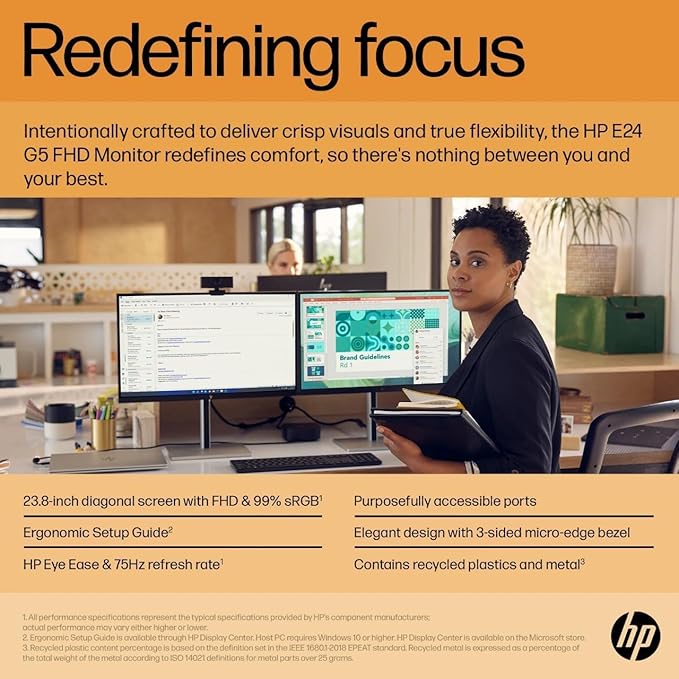HP Monitor 24 Inch E24 G5 24 Inch Monitor 1920x1080 Resolution 16:9 Widescreen HDMI &amp VGA Ports Energy-Efficient Design with High Speed HDMI Cable Ideal for Home &amp Office Use