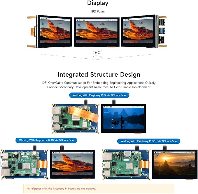 waveshare 4.3inch QLED Display Compatible with Raspberry Pi 5/4B/3B+/3A+/3B/2B/B+/A+/CM3/3+/4 DSI Interface 800 × 480 Resolution Integrated Structure