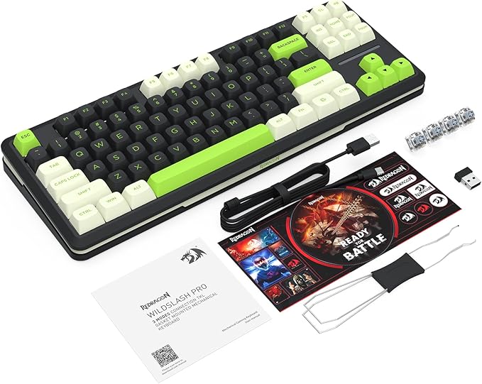 Redragon K734B Wireless Mechanical Keyboard3-Modes Bluetooth Gasket Hot Swappable TKL RGB Custom KeyboardPre-lubed Switches 81 Keys PBT Keycaps South-Facing LEDs Socket
