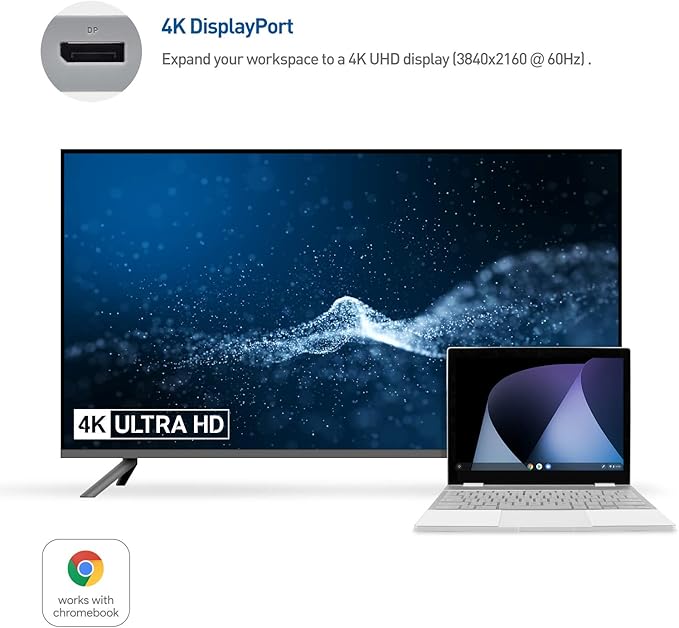 Cable Matters USB C Hub DisplayPort 4K@60Hz (USBC DisplayPort Hub) 100Mbps Ethernet 2X USB 60W Host Charging in Gray - Thunderbolt 4 / Thunderbolt 3 Port Compatible for MacBook Pro