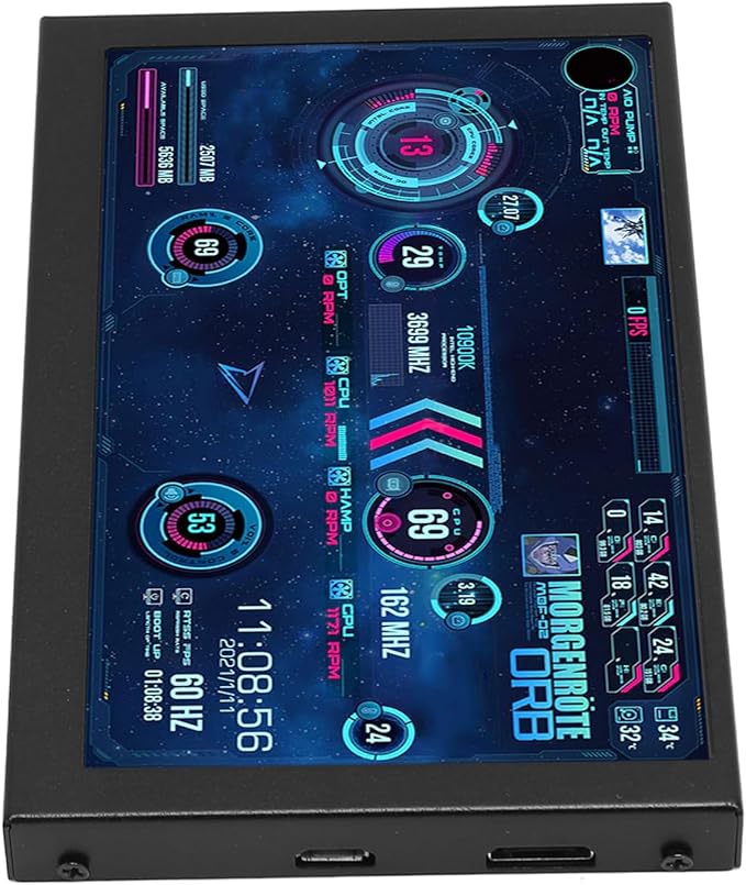 Yunseity 5 Inch Computer Temp Monitor Mini Secondary Screen PC Sensor Panel Monitor PC CPU HDD Data Monitor with DIY Theme for PC Case for Window System