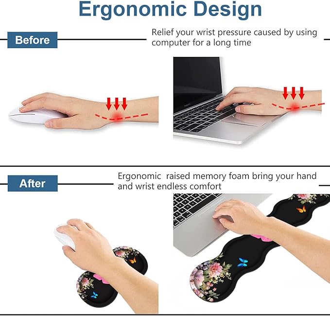 Ergonomic Keyboard Wrist Rest &amp Mouse Pad Wrist Rest Set 31.5x 11.8 Large XXL Gaming Desk Pad Memory Foam Non-Slip Desk Mat for Office &amp Home Floral Butterfly Quote Bible Verse Philippians