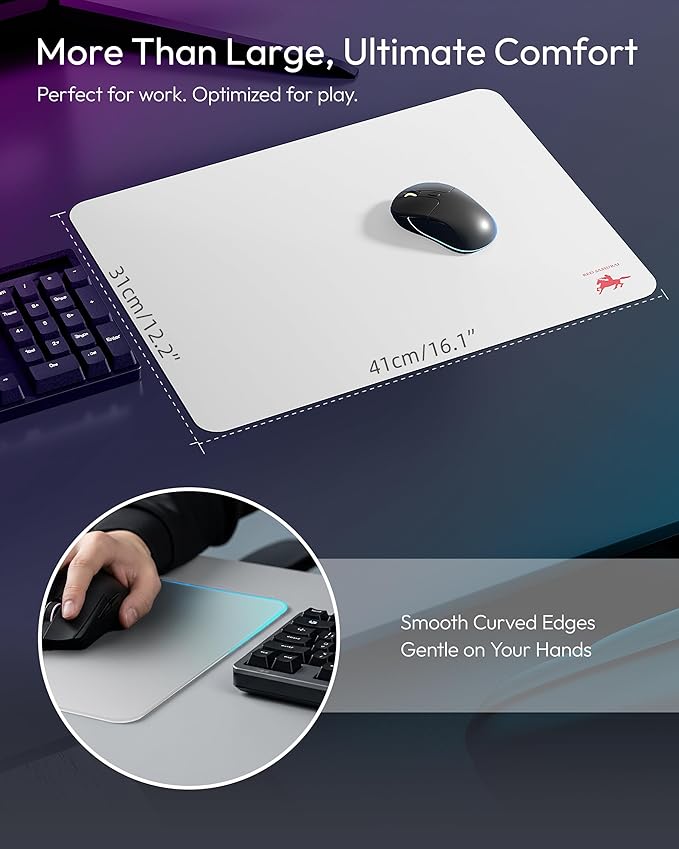 Glass Mousepad for Gaming | 2mm Ultra-Thin Hard Gaming Mousepad | Mouse Pad for Esport 12.2x16.1 | Tempered Glass Ultra-Smooth AF Surface | Precise Tracking High-Speed Non-Slip Base
