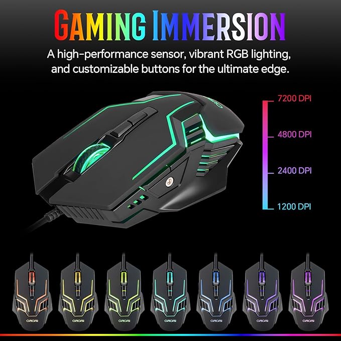 Wired Gaming Keyboard and Mouse Combo with LED Backlit10 Dedicated Multimedia Keys 19 Anti-ghosting Keys Light Up Computer Keyboard Programmable 7200 DPI RGB Mice with Software for PC Xbox PS5 PS4
