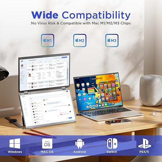 Maxfree Laptop Screen Extender 15.6'' FHD 1080P Dual Portable Monitor with USB C HDMI Plug &amp Play VESA Mountable Lightweight Dual Monitor for Laptop Windows Mac(M1/M2/M3 chip) Android Ps4 Sw