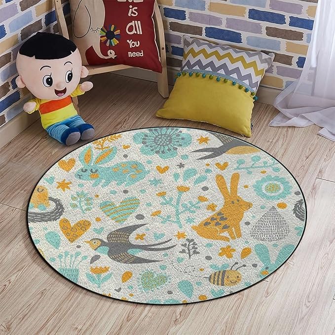 Modern Art Round Office Chair Mat Computer Gaming Chair Rolling Mats Printed Protector Mats Machine Washable Office Desk Chair Mat Natural Wildlife CompositionCream Orange Diameter 60 in